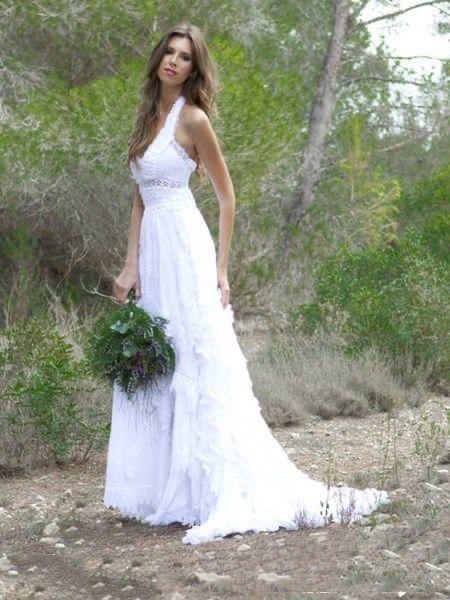 Vestido de novia ibicenco de cola - Nieves Perez