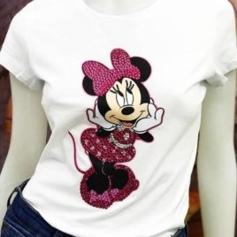Camiseta Minnie Monada con cristales de Swarovski rosas