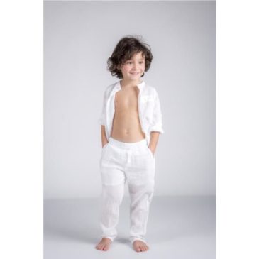 Pantalón largo blanco ibicenco de algodón para niño