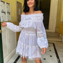 Vestido ibicenco corto blanco Isla