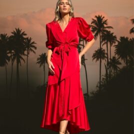 Vestido Merilyn midi de Fiesta rojo