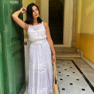 Vestido ibicenco blanco largo con tirantes Isla