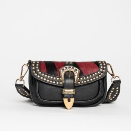 Bolso de piel Edith granate y negro