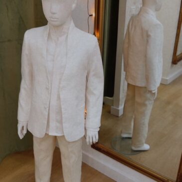 Traje de chaqueta de comunión con cuello Mao de 3 piezas blanco