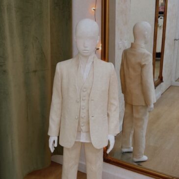Traje de chaqueta de comunión con cuello Mao 4 piezas beige