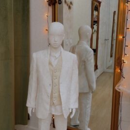 Conjunto de Comunion de 4 piezas de lino con cuello Mao blanco