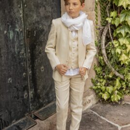 Traje de chaqueta de comunión con cuello Mao 4 piezas beige