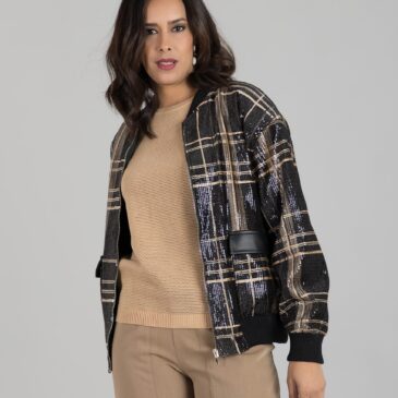 Cazadora de cuadros y lentejuelas pequeñas Bomber talla grande