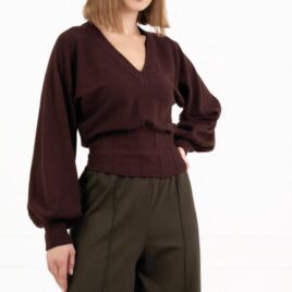 Jerseys de mangas globo y elástico en cintura color marrón