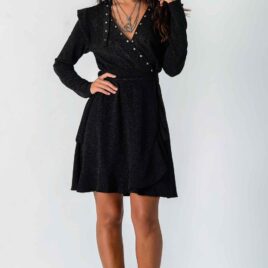 Vestido corto Interestelar con mangas, púrpura, tachuelas y un choker integrado