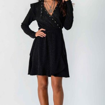 Vestido corto Interestelar con mangas, púrpura, tachuelas y un choker integrado