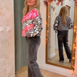 Pantalón vaquero gris Rania con licra y cristales delanteros y traseros