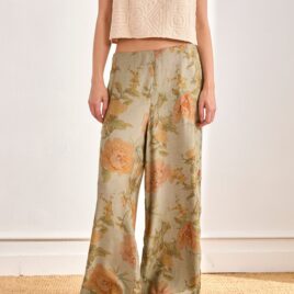 Pantalón floral franja pasamanería