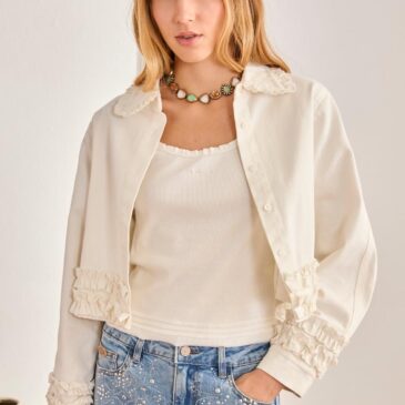 Chaqueta Denin corta volantes blanco