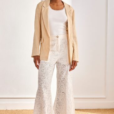 Pantalón país Ley Bordado calados blanco