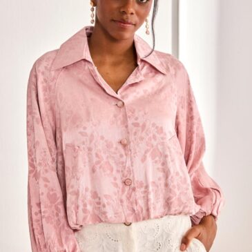 Chaqueta jacquard cuello camisero rosa