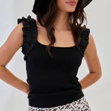 Top Jabot  punto tirante volantes negro