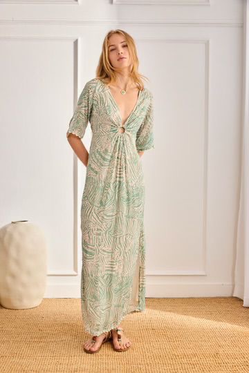 Vestido largo Cut Out bicolor azul