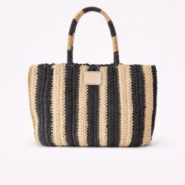 cesta de rafia y rayas lurex