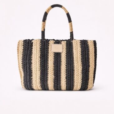 cesta de rafia y rayas lurex