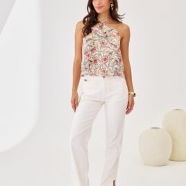 Jeans bajos bordados y perlas blanco