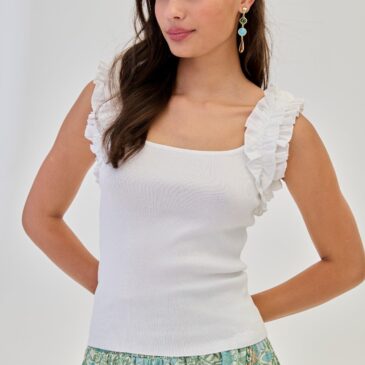 Top Jabot  punto tirante volantes blanco