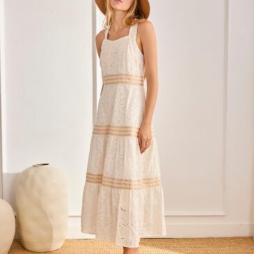 Vestido largo ibicenco con bordados calado Paisley