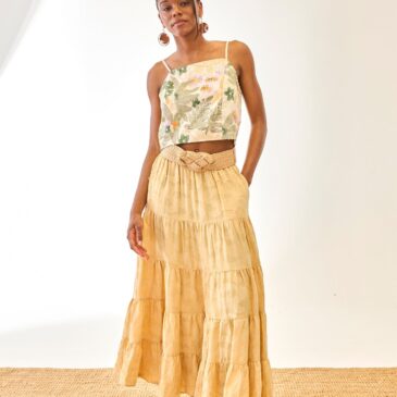 Falda jacquiard  volantes  amarillo